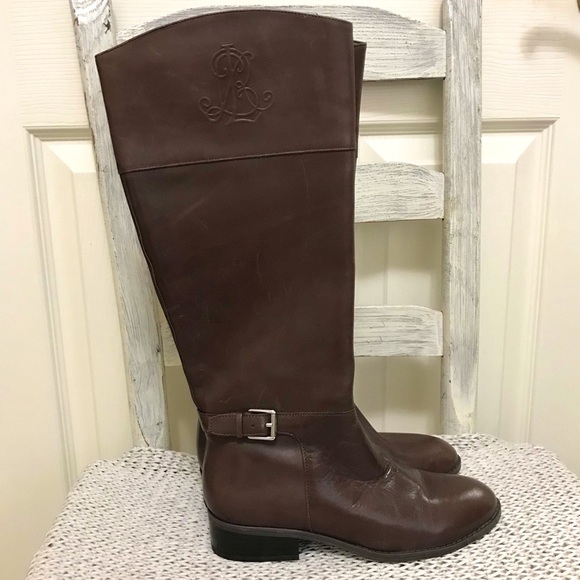 Ralph Lauren Madisen Monogram Leather Riding Boot - Picture 3 of 16